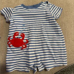 Blue and White Striped Kids One Piece with Red Crab